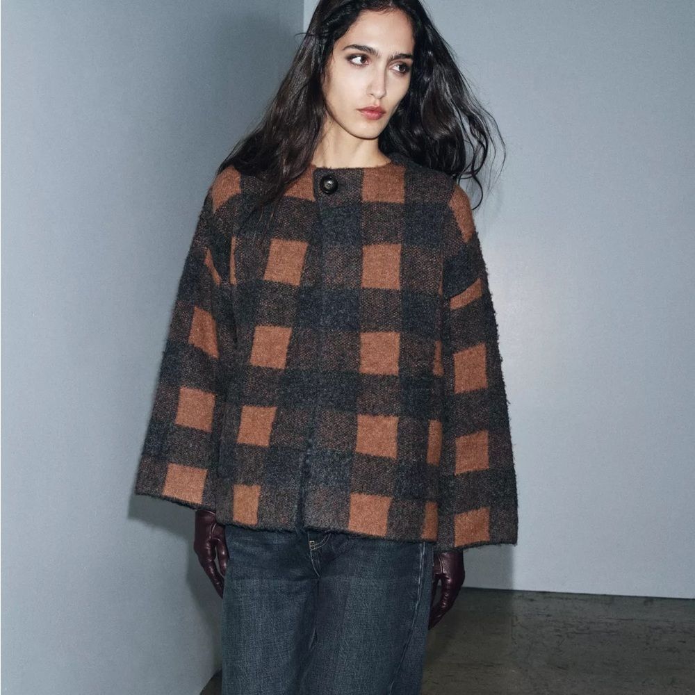 ZARA PLAID JACKET CARDIGAN - Picture 5 of 7